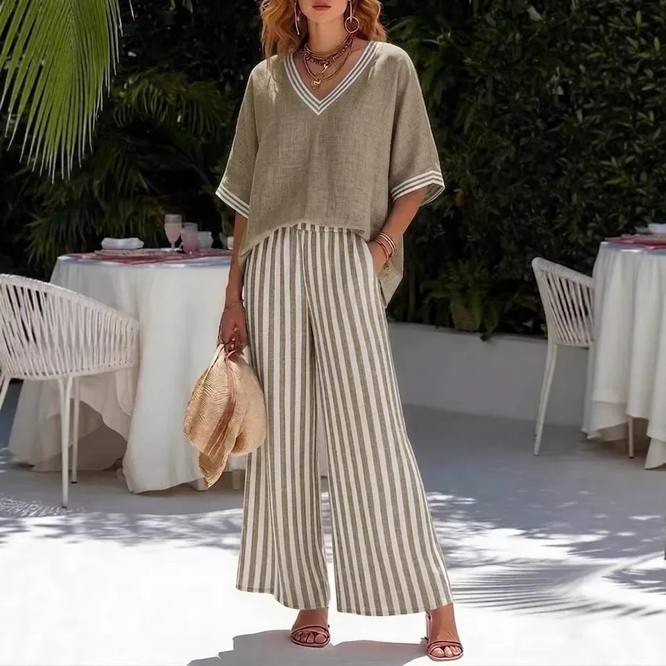 Conjunto Calenne™ em Linho de Algodão com Contraste