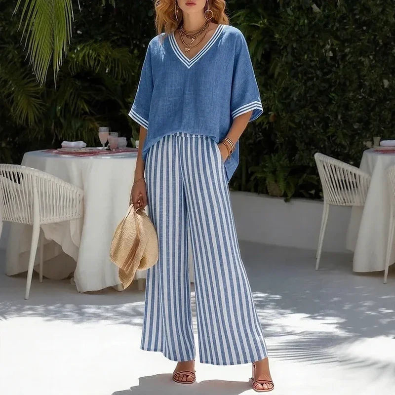 Conjunto Calenne™ em Linho de Algodão com Contraste