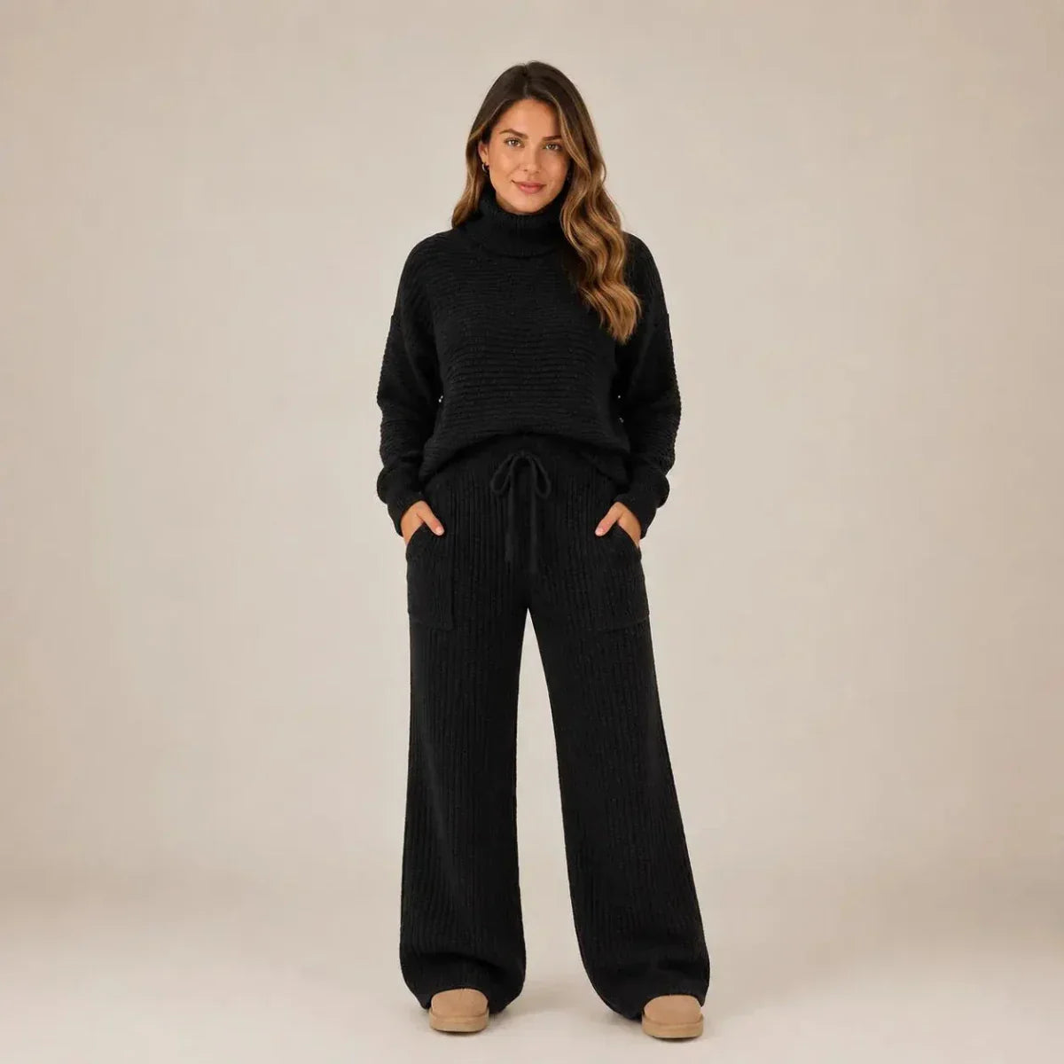 (Pague 1 Leve 2) Conjunto Tatiana de Tricot Mousse - Blusa Gola Alta + Calça