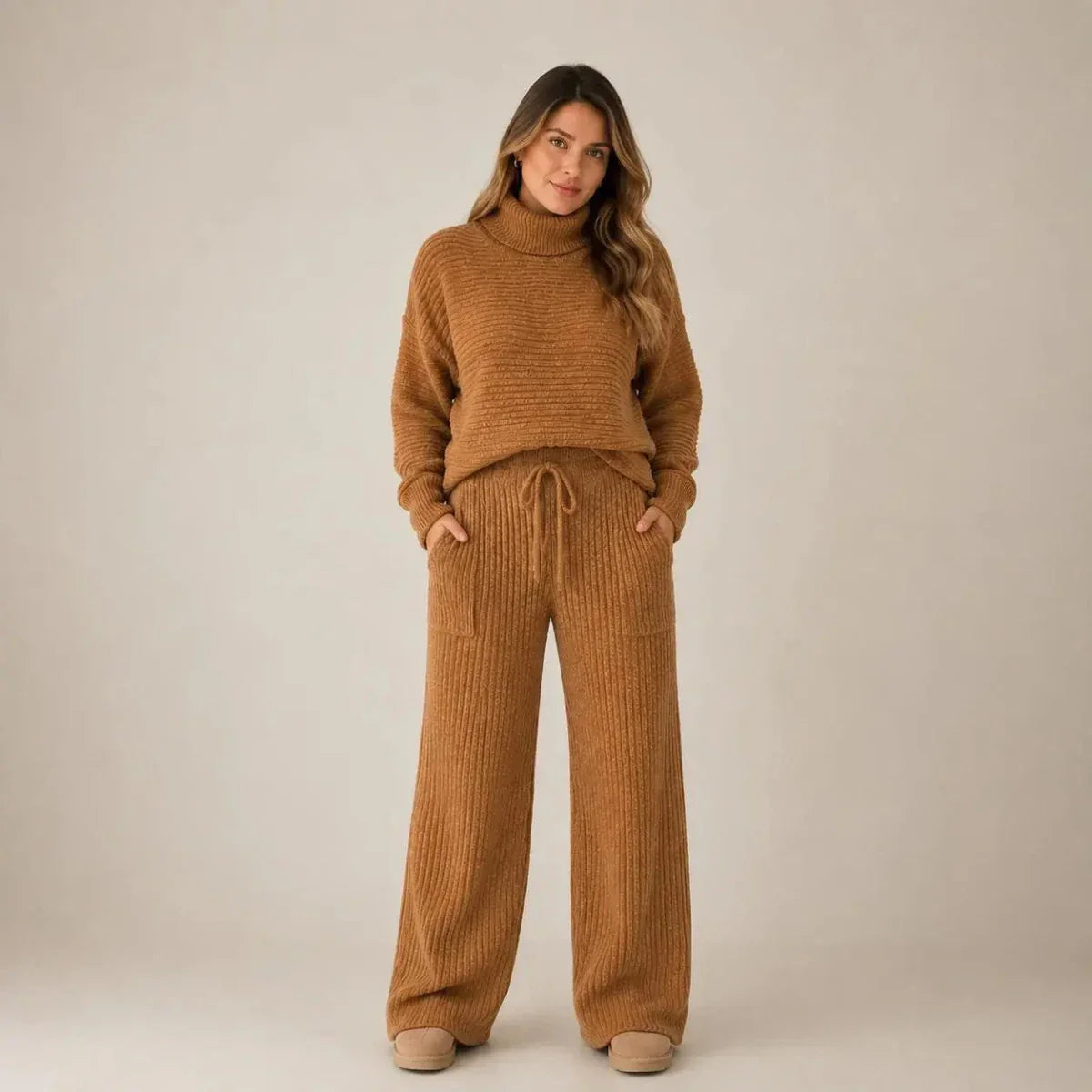 (Pague 1 Leve 2) Conjunto Tatiana de Tricot Mousse - Blusa Gola Alta + Calça