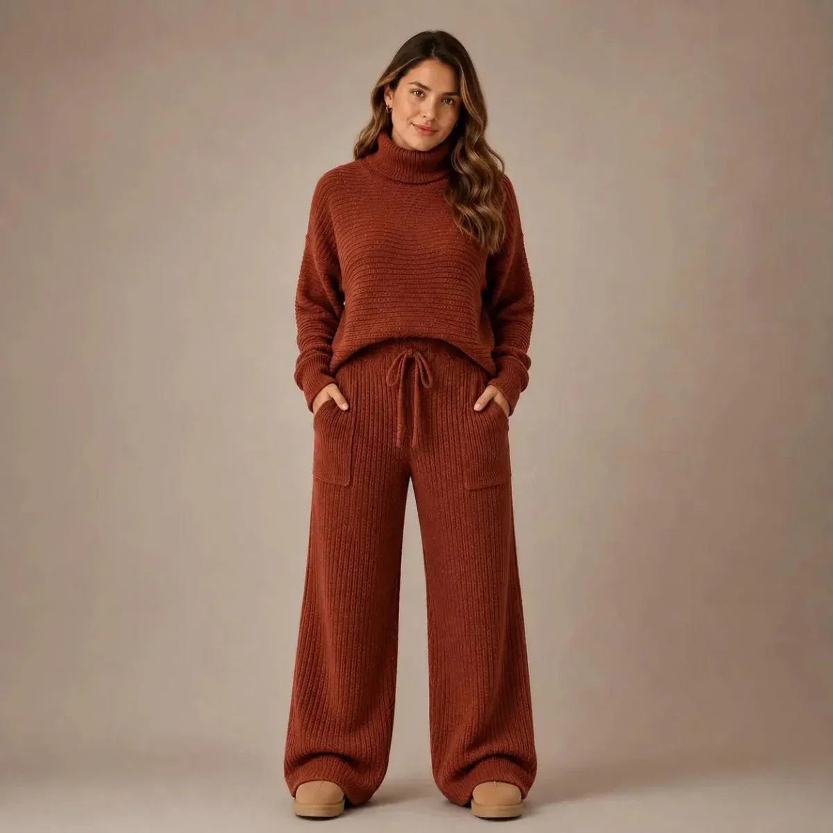 (Pague 1 Leve 2) Conjunto Tatiana de Tricot Mousse - Blusa Gola Alta + Calça